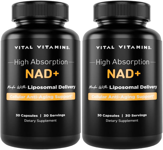 Liposomal NAD Plus Supplement 2-Pack for Anti-Aging, Energy, Focus - NAD+ Vitamins for Men & Women - Cellular Support