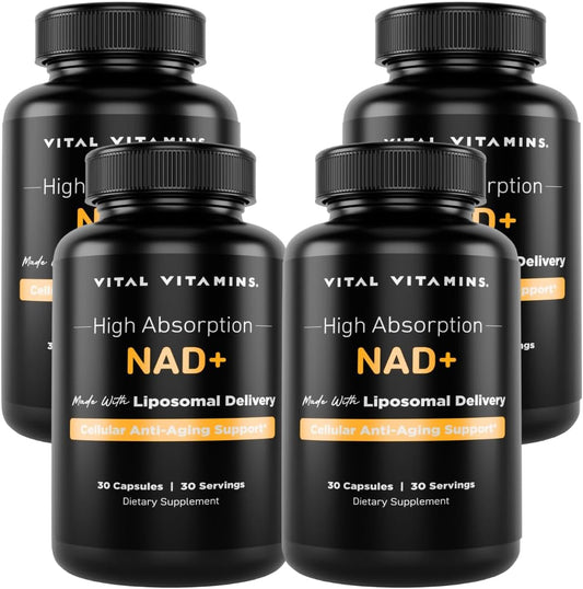 Liposomal NAD Plus Supplement (4-Pack) for Cellular Anti-Aging Support, Energy, Focus - NAD+ Vitamins for Men & Women