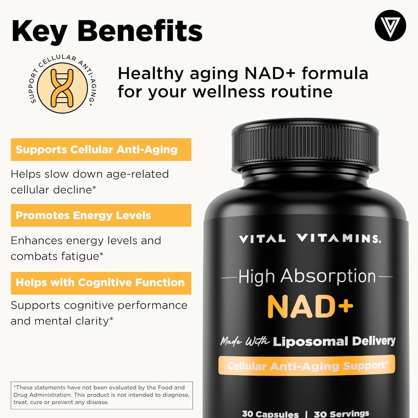 Liposomal NAD Plus Supplement (4-Pack) for Cellular Anti-Aging Support, Energy, Focus - NAD+ Vitamins for Men & Women
