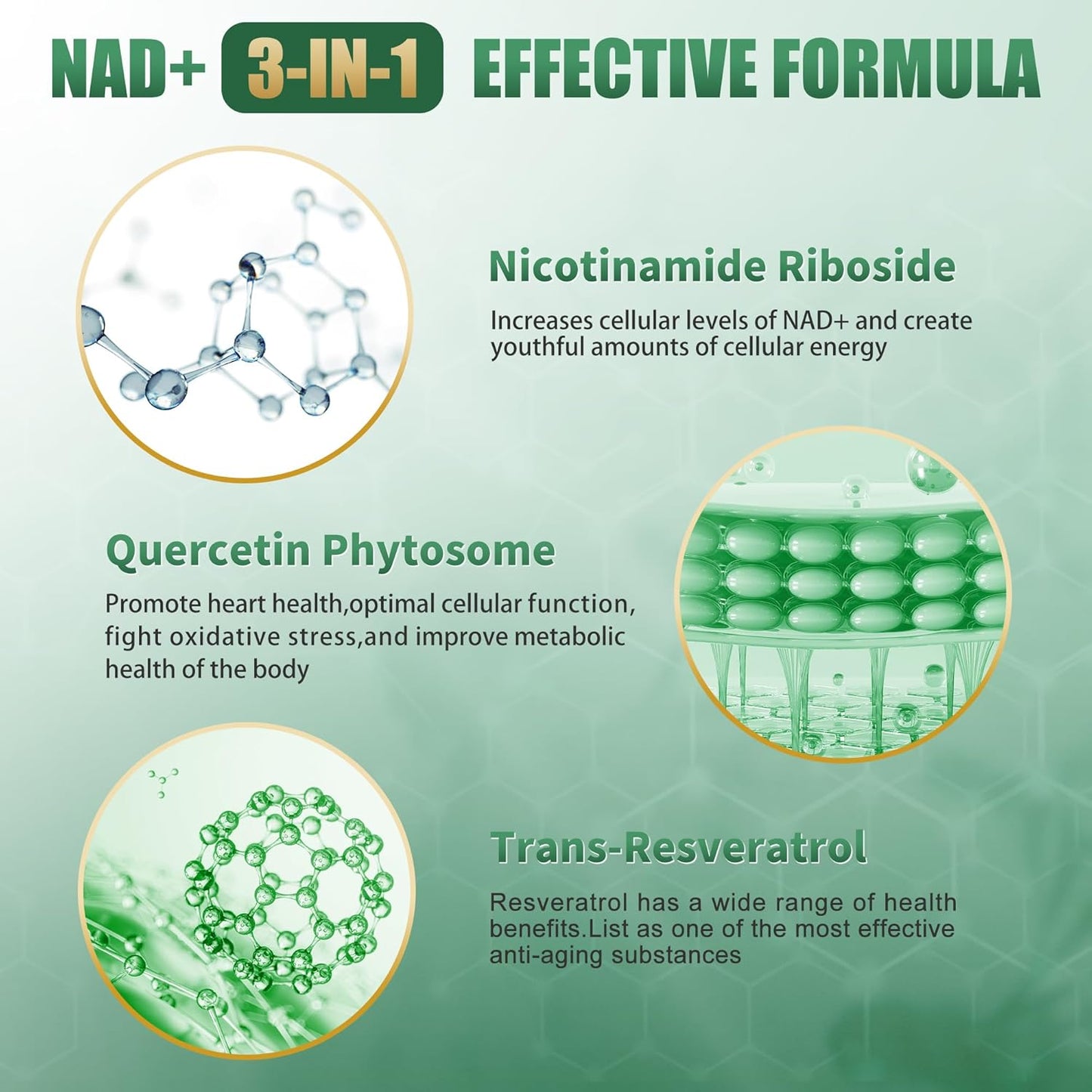 Liposomal NAD+ Supplement with Resveratrol & Quercetin for Energy - 400 Capsules, 900mg NAD Nicotinamide Riboside for Men and Women