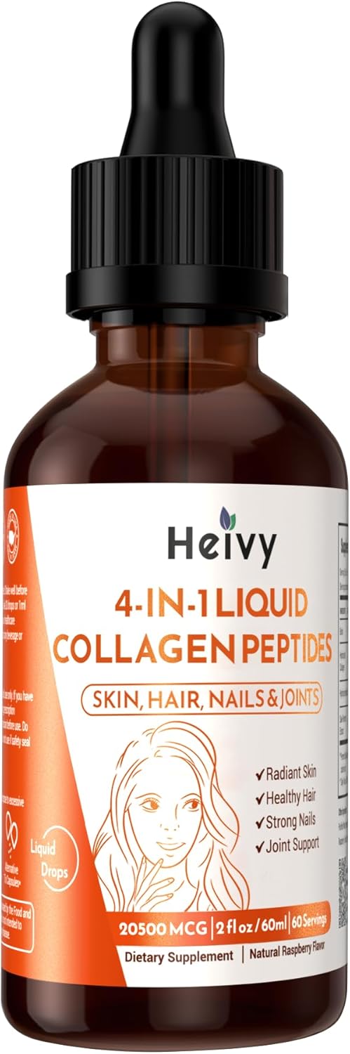 Liquid Collagen Peptides Drops for Radiant Skin, Hair, Nails, Joint Support - Raspberry Flavor - 2 fl oz