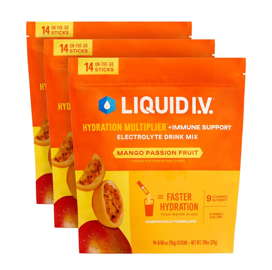 Liquid I.V.® Electrolyte Powder Drink Mix - Mango Passionfruit | Hydration & Immune Support | 3 Pack (42 Servings)