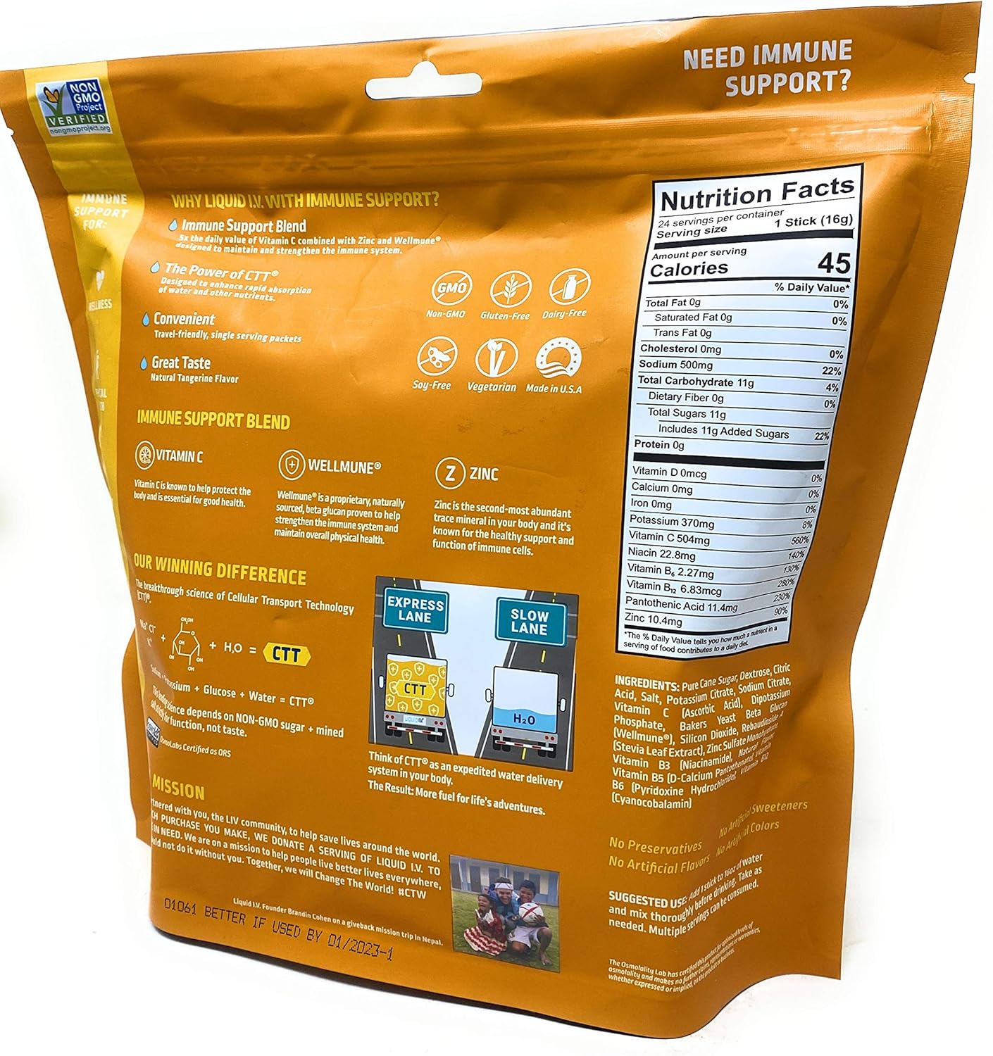 Liquid I.V. Hydration Multiplier Plus Electrolyte Powder, Tangerine Supplement Drink Mix - 24 Packets