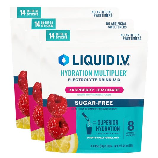 Liquid I.V.® Sugar-Free Raspberry Lemonade Electrolyte Powder Mix - 3 Pack (42 Servings)
