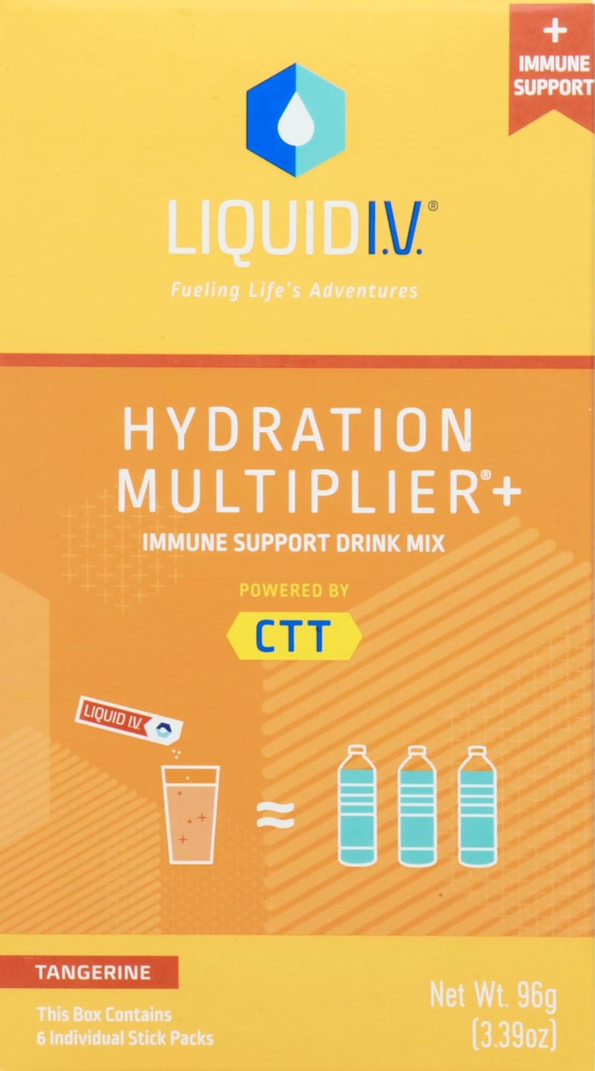 Liquid I.V. Tangerine Hydration Multiplier+ 6 Pack - Electrolyte Powder Drink Mix for Hydration Boost