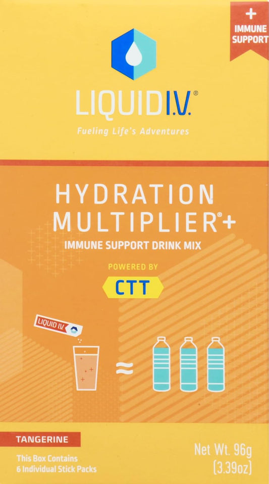 Liquid I.V. Tangerine Hydration Multiplier+ 6 Pack - Electrolyte Powder Drink Mix for Hydration Boost