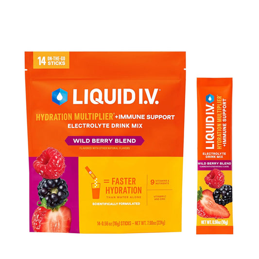 Liquid I.V.® Wild Berry Hydration Multiplier® with Immune Support - Electrolyte Powder Packets - 14 Servings x 12 Packs - Non-GMO Formula