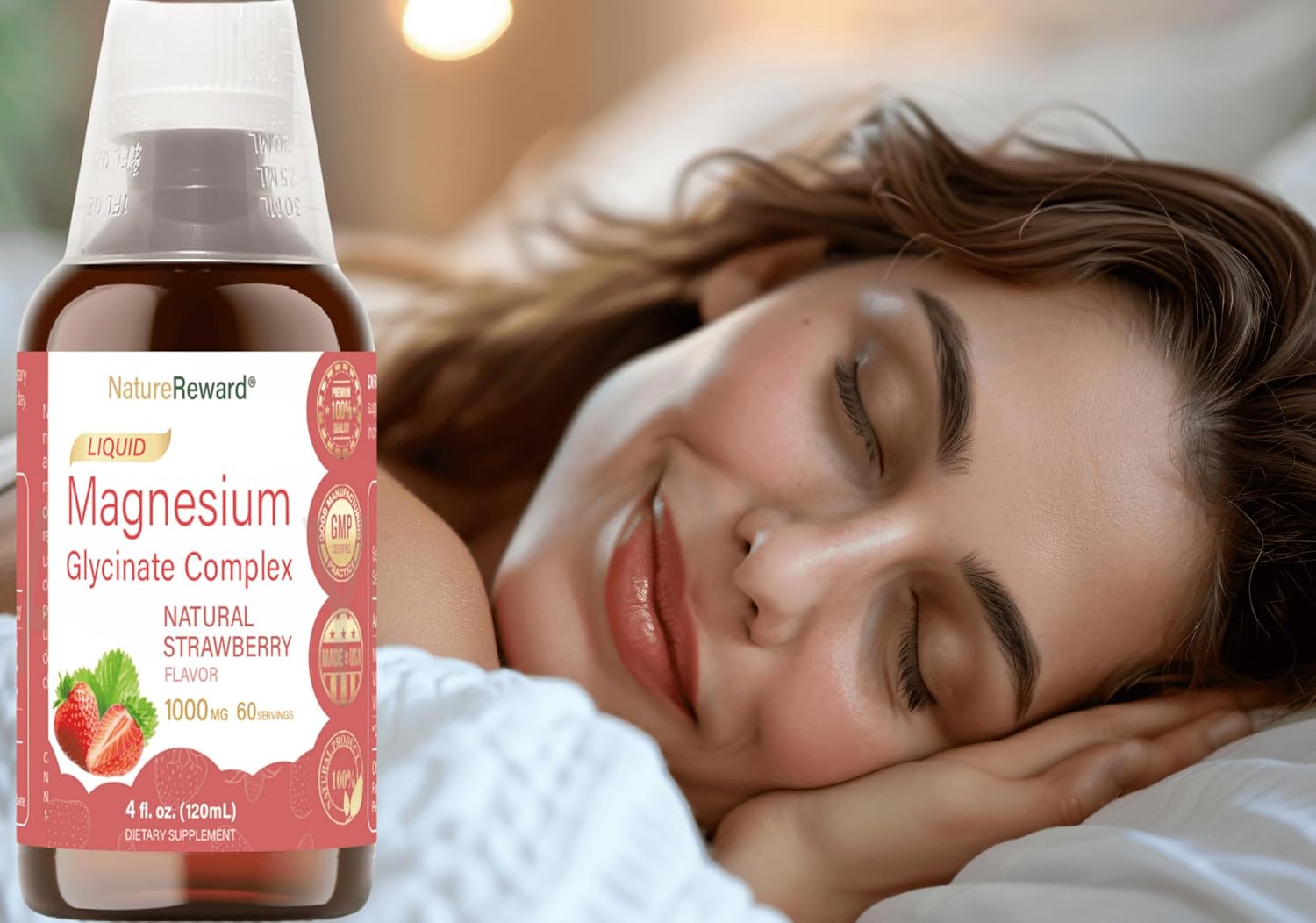 Liquid Magnesium Glycinate Supplement with Vitamin B1 & B6 - 1000mg, 60-Day Supply, Non-GMO, Strawberry Flavor - Vegetarian Formula for Adults - 4 fl oz