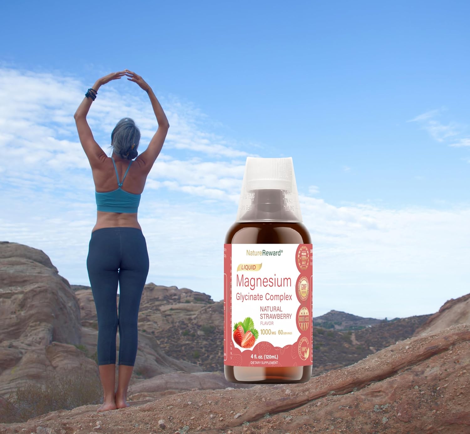 Liquid Magnesium Glycinate Supplement with Vitamin B1 & B6 - 1000mg, 60-Day Supply, Non-GMO, Strawberry Flavor - Vegetarian Formula for Adults - 4 fl oz