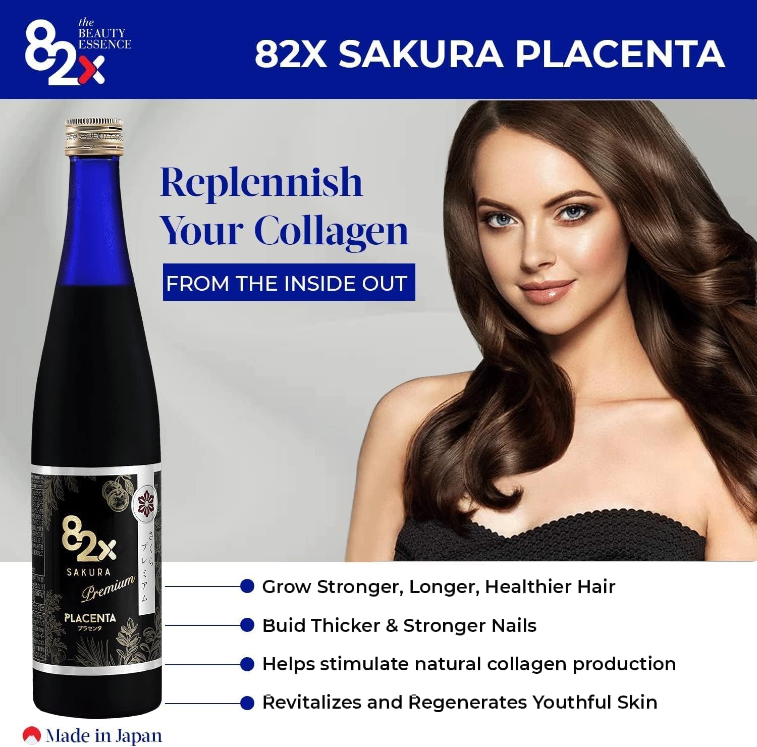 Liquid Placenta Drink with 450,000mg Premium Placenta & 15,000 Marine Collagen Peptides - 82 Fermented Plants, Skin Hair Nail Supplement from Japan (2Pack)