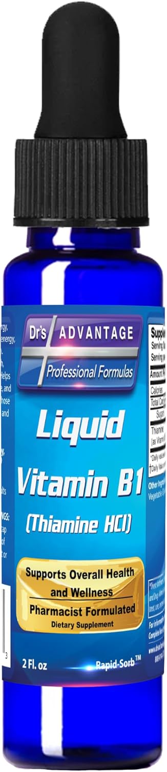 Liquid Vitamin B1 Dropper 2oz - Thiamine Supplement for Energy Support - Essential B1 Vitamins - Promotes Metabolism and Nervous System Health