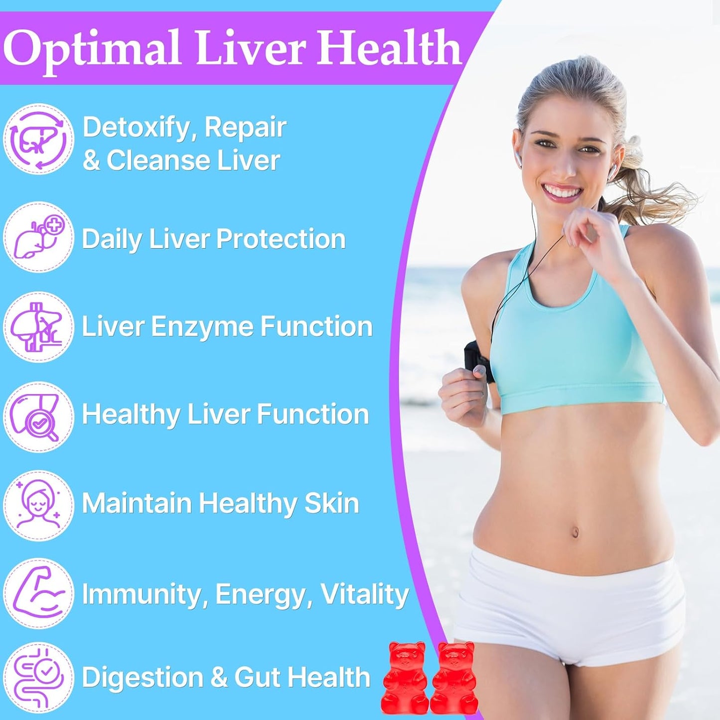 Liver Cleanse Detox Gummies with 3000mg Kaourso, Milk Thistle, Turmeric, Dandelion Root & Artichoke - Liver Support & Renewal, Antioxidant, Gut & Skin Health - 60 Fruit Flavor Gummies