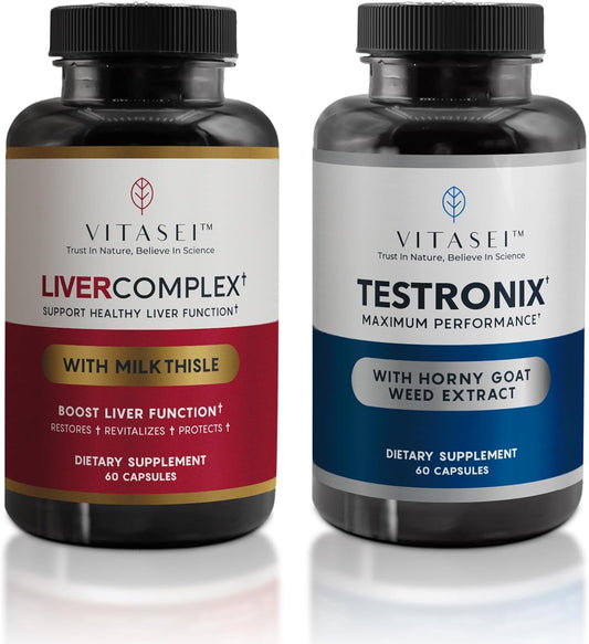 Liver Cleanse Detox & Repair Capsules for Women & Men - 60 Capsules + Testronix Booster - 60 Capsules