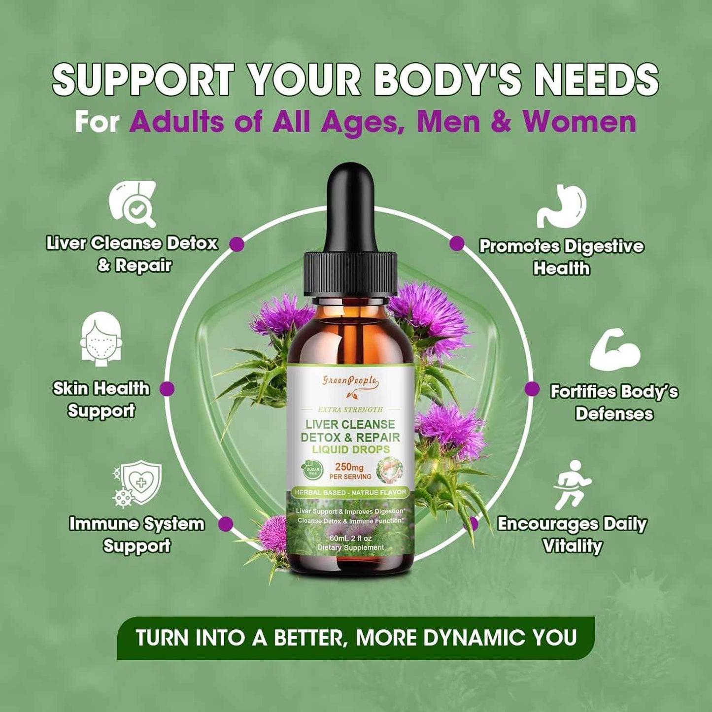 Liver Cleanse Detox & Repair Drops - Liver Supplement w/Milk Thistle Silymarin, Artichoke & Dandelion for Liver Detox & Support- 16x Potent Herb-Nutrients - 2Fl Oz Natural Flavor