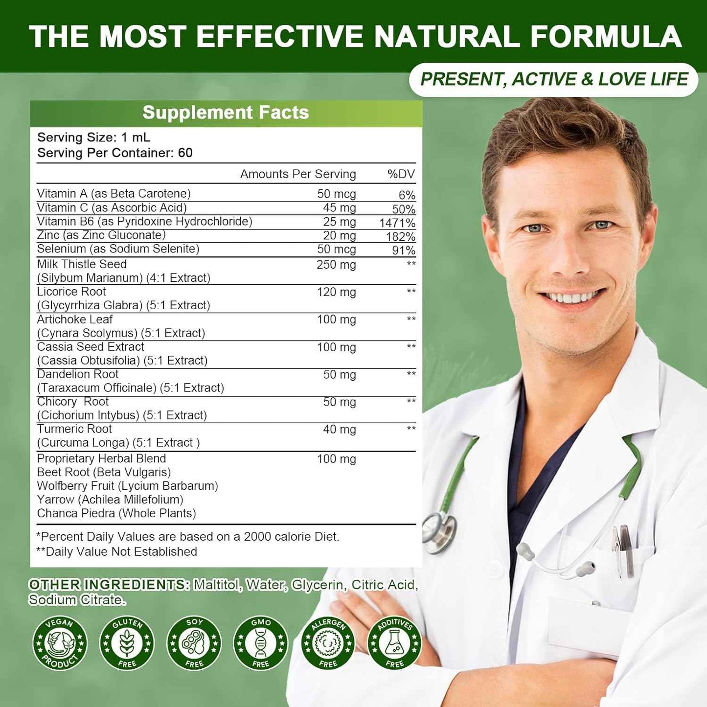 Liver Cleanse Detox & Repair Drops - Liver Supplement w/Milk Thistle Silymarin, Artichoke & Dandelion for Liver Detox & Support- 16x Potent Herb-Nutrients - 2Fl Oz Natural Flavor