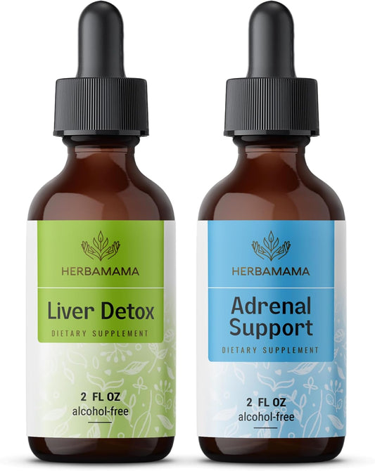Liver Detox & Adrenal Support Herbal Liquid Drops Kit - Vegan & Non-GMO - 2 Pack