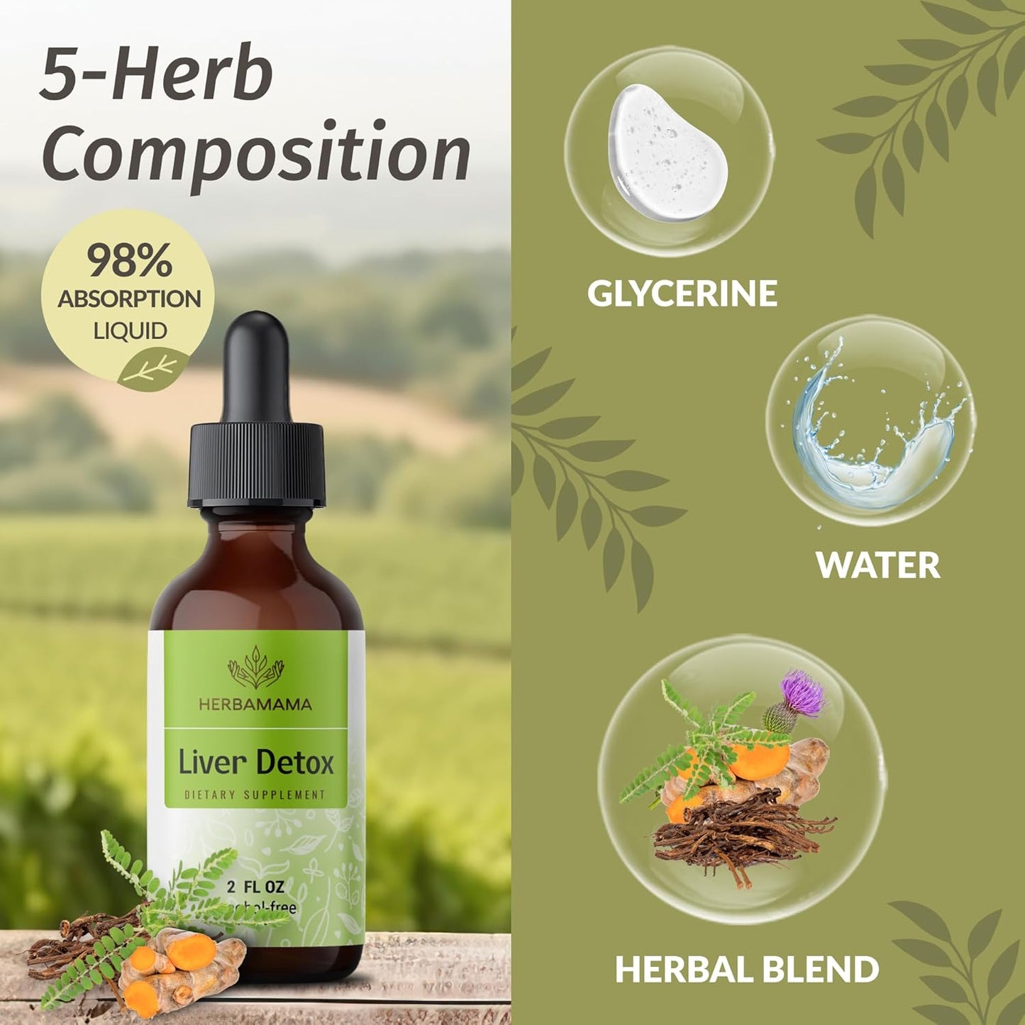 Liver Detox & Adrenal Support Herbal Liquid Drops Kit - Vegan & Non-GMO - 2 Pack