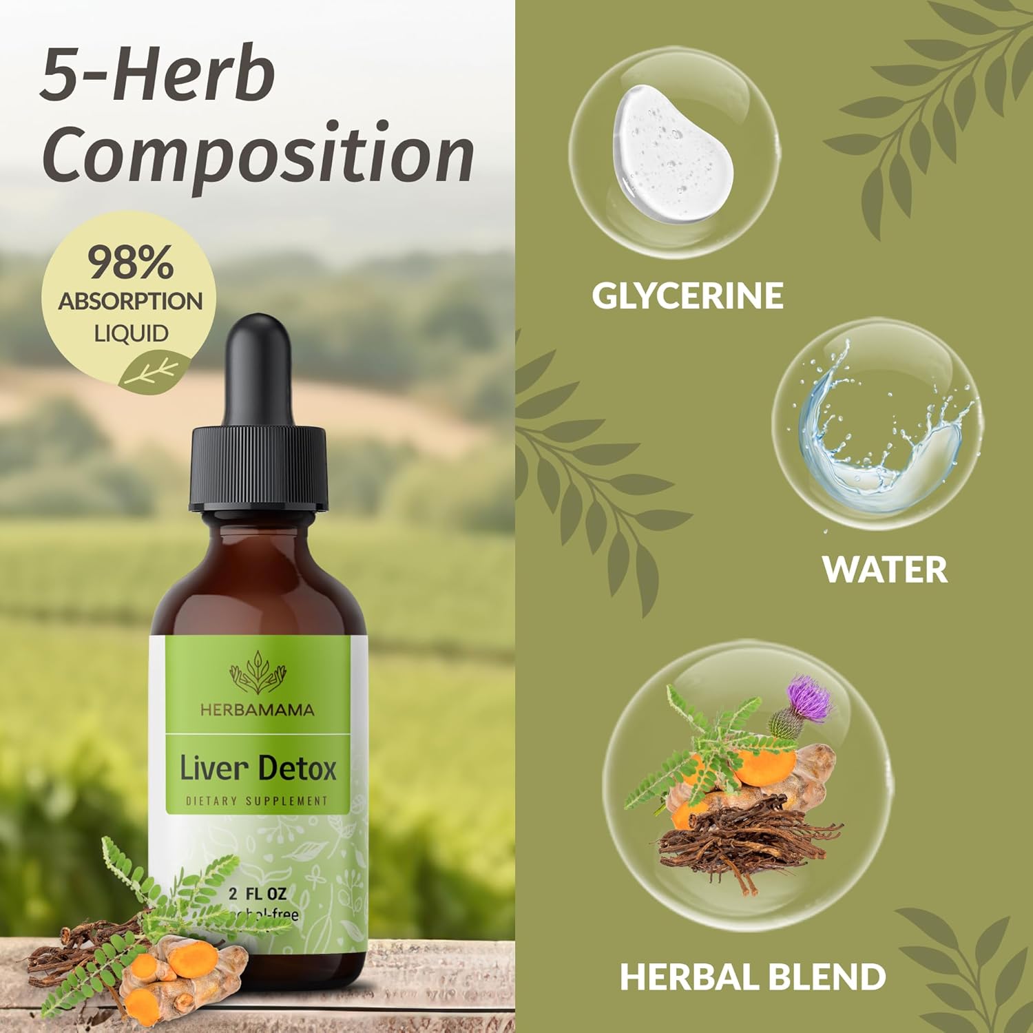 Liver Detox & Adrenal Support Herbal Liquid Drops Kit - Vegan & Non-GMO - 2 Pack