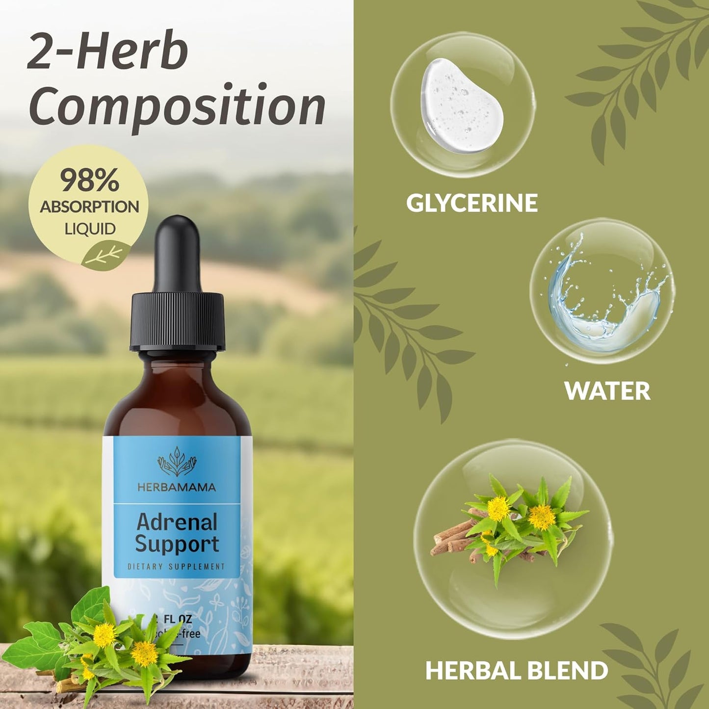 Liver Detox & Adrenal Support Herbal Liquid Drops Kit - Vegan & Non-GMO - 2 Pack