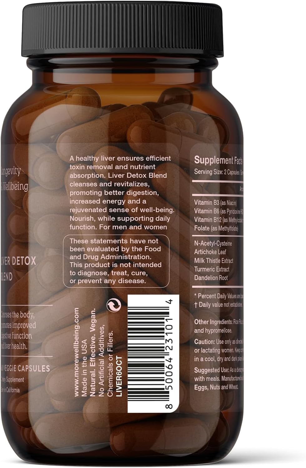 Liver Detox Blend with Antioxidants, Botanicals & Amino Acids - Supports Wellbeing & Longevity - Natural Cleanse Supplement - 60 Capsules