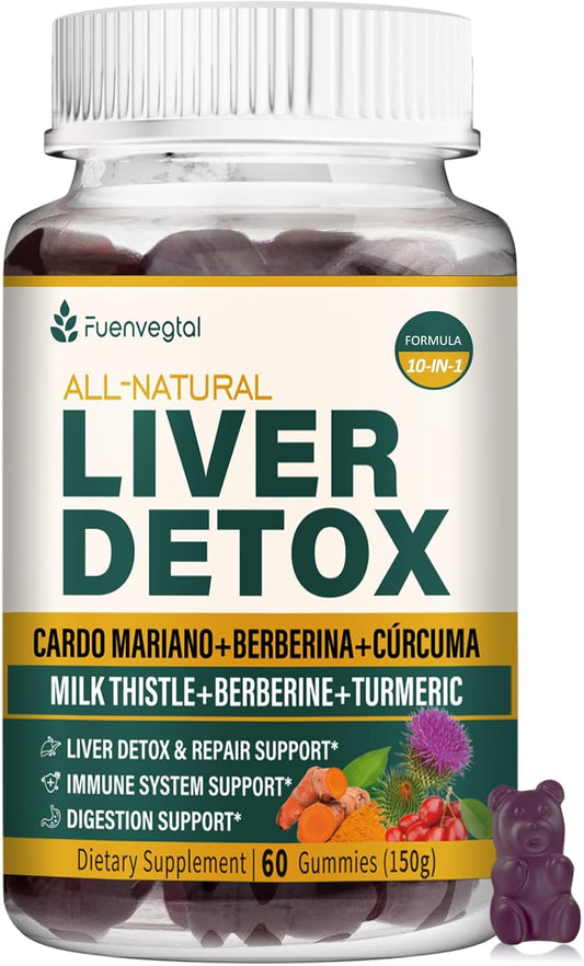 Liver Detox Gummies with Milk Thistle, Artichoke, Berberine, Turmeric, and Silymarin - Fatty Liver Support, Cleanse & Repair - 60 Count