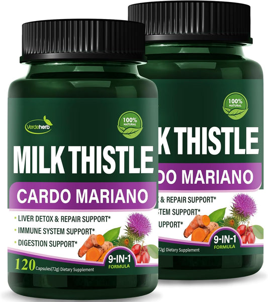 Liver Detox & Repair Herbal Complex Extract with Milk Thistle, Berberine, Turmeric for Immune System & Digestion - 240 Capsules