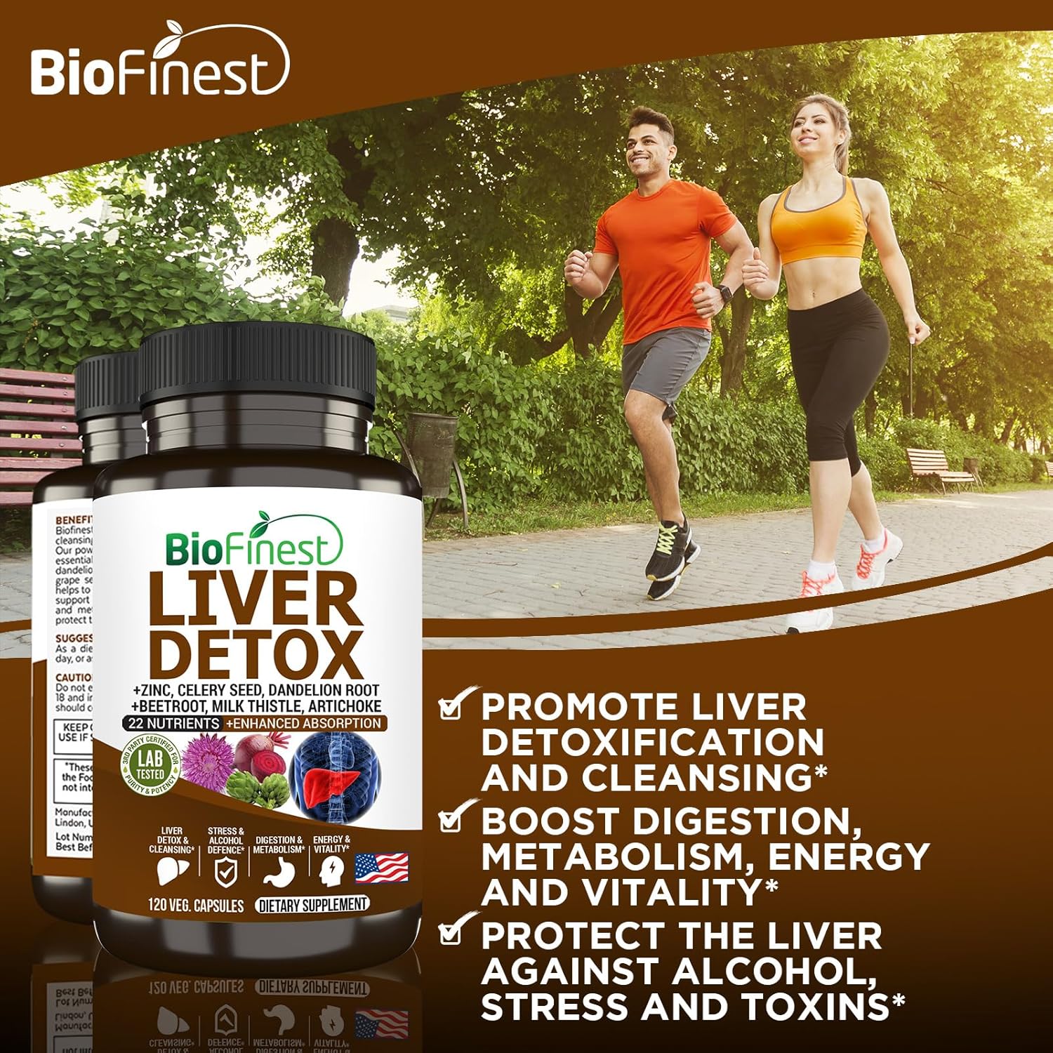 Liver Detox Supplement with 22 Nutrients - Milk Thistle, Artichoke, Beet Root, Turmeric, Ginger - Cleanse Alcohol, Boost Energy, Aid Digestion, Support Metabolism (120 Veg. Capsules)