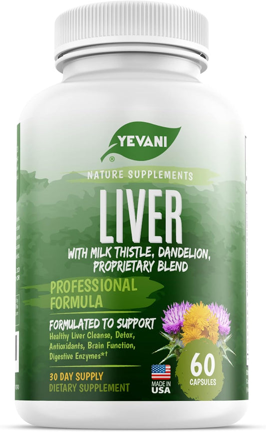 Liver Detox Support Supplement - YEVANI 100% Pure Formula with Milk Thistle, Dandelion, Beetroot, and Artichoke Extract - Herbal Liver Health Capsules for Detoxification