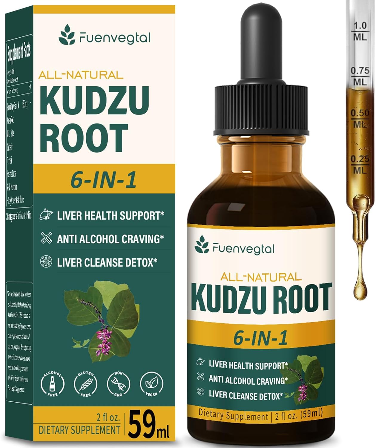 Liver Health Support: Herbal Kudzu Root Drops for Liver Cleanse Detox - 2oz Herbal Extract Blend