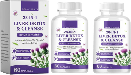 Liver Support Supplement with 80% Silymarin Flavonoids - Premium Milk Thistle Complex for Body Detox - 60 Tablets (2 Pack)