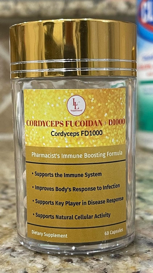 LL Supplement Cordyceps FD1000 Pharmacist Formula - Immune Booster with Fucoidan and Vitamin D - 60 Capsules