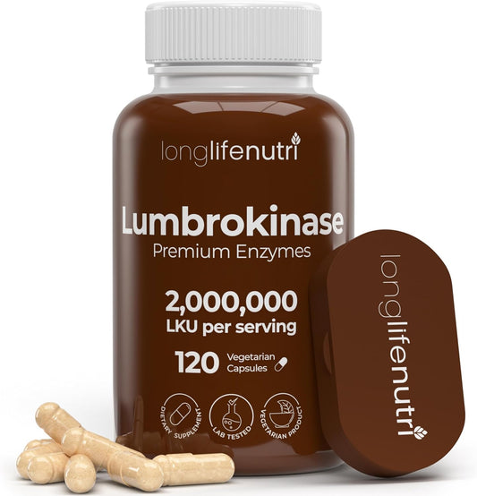 LongLifeNutri Lumbrokinase 100mg - 120 Vegetarian Capsules, 2-Month Supply, Circulatory Health Support Supplement, 2,000,000 Units, USA-Made