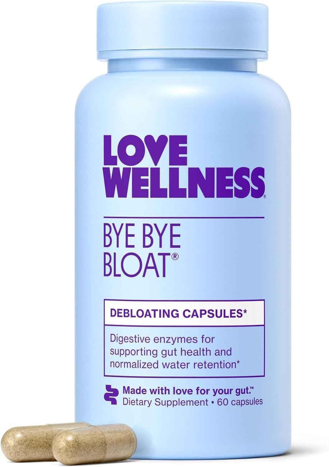 Love We-lln-es Bye Bye Bloat | Digestive Enzymes for Fast Acting Bloating Relief for Women | Helps Reduce Water Retention & Gas Relief | Supports Digestive Health with Fenugreek & Dandelion | 60 Count