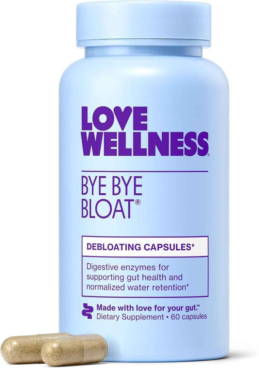 Love We-lln-es Bye Bye Bloat | Digestive Enzymes for Fast Acting Bloating Relief for Women | Helps Reduce Water Retention & Gas Relief | Supports Digestive Health with Fenugreek & Dandelion | 60 Count