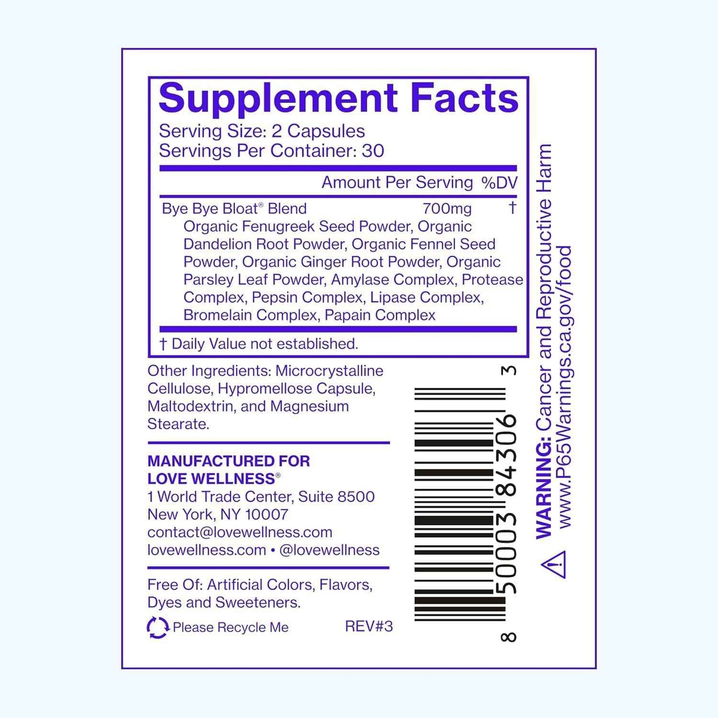 Love We-lln-es Bye Bye Bloat | Digestive Enzymes for Fast Acting Bloating Relief for Women | Helps Reduce Water Retention & Gas Relief | Supports Digestive Health with Fenugreek & Dandelion | 60 Count