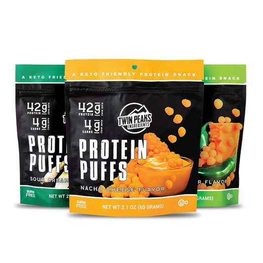 Low Carb Keto Protein Puffs Combo Pack - Twin Peaks Ingredients, 2 Servings, 3 Pack - 60g, 42g Protein, 4g Carbs - 2.1 Ounce each