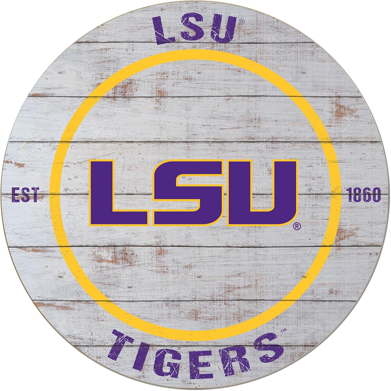 LSU Tigers Weathered Circle Sign, 20x20 Inches - Unique LSU Fighting Tigers Wall Art for Dorm Room, Bedroom, Fan Cave, Living Room - Display Your Team Spirit with Tigers Decor
