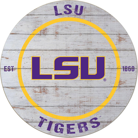 LSU Tigers Weathered Circle Sign, 20x20 Inches - Unique LSU Fighting Tigers Wall Art for Dorm Room, Bedroom, Fan Cave, Living Room - Display Your Team Spirit with Tigers Decor