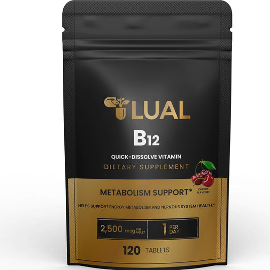 LUAL Vitamin B12 2500 mcg Quick-Dissolve Tablets for Women and Men - B12 Complex Dietary Supplement with B Vitamins - 120 Tablets