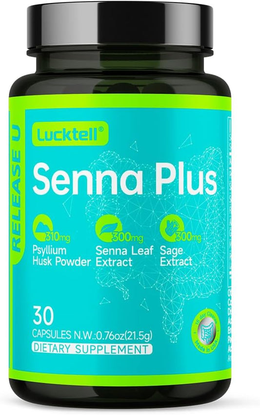 LuckTell Senna Plus - Premium Senna Gut Cleanse Detox for Men & Women, Probiotic Support, Made in USA - 30 Capsules