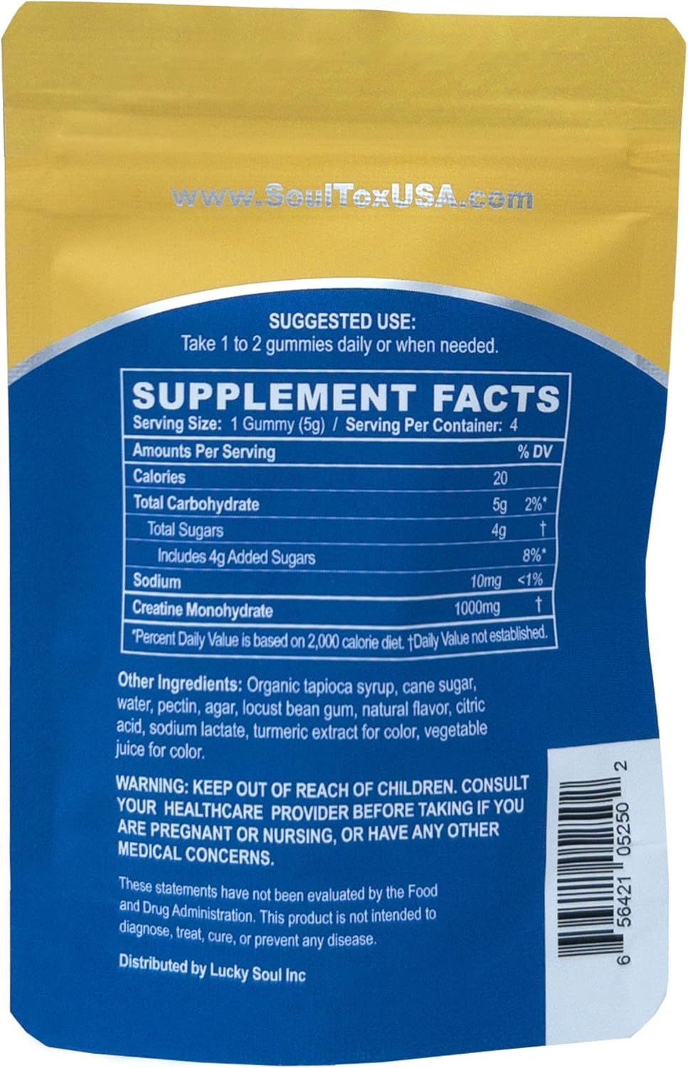 Lucky Soul Soultox Creatine Gummy Packs - Tropical Flavor - Vegan Formula with Creatine Monohydrate for Muscle Growth - 10 Pack