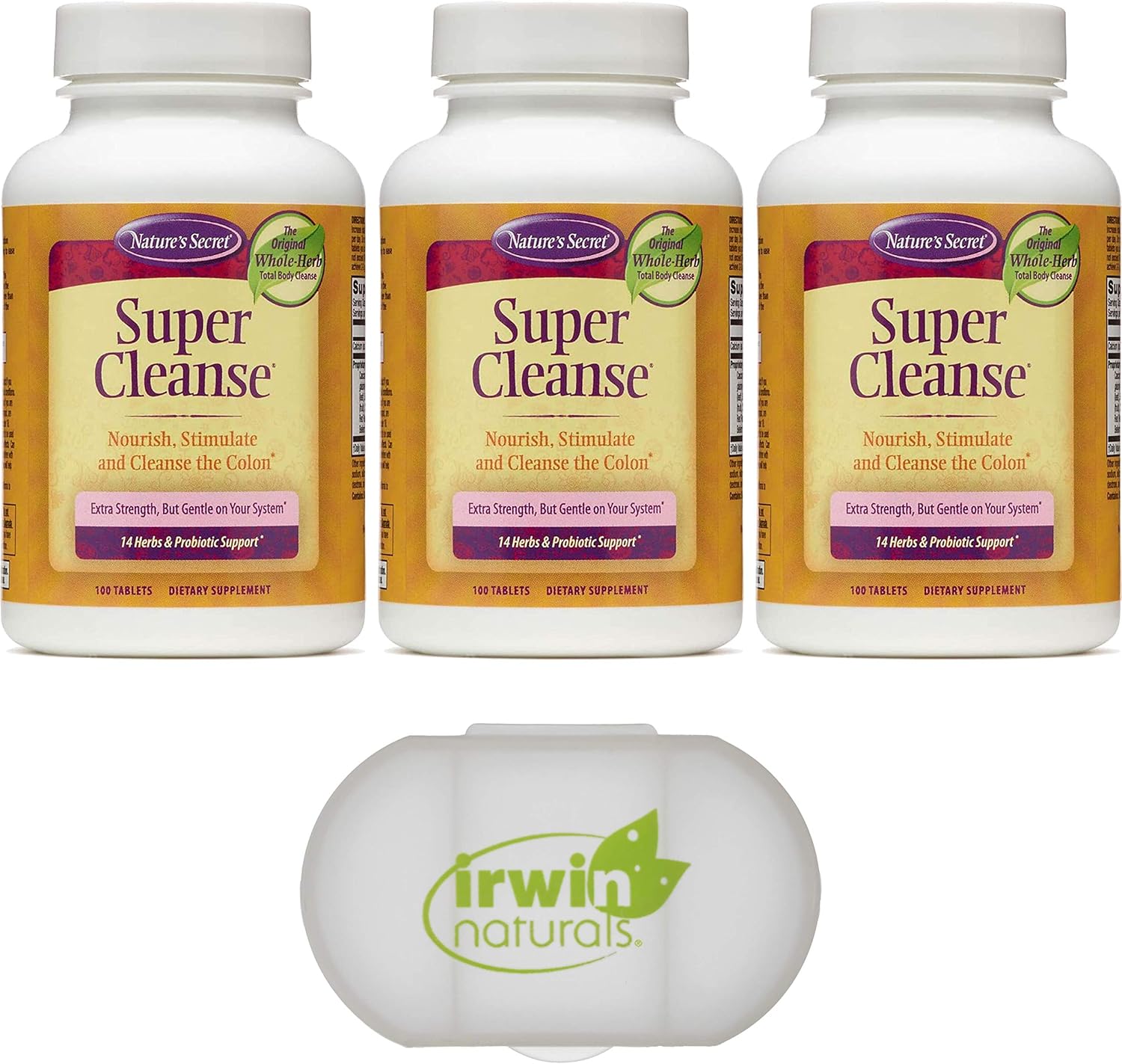 Lumintrail Nature's Secret Super Cleanse: Powerful Toxin Detox & Gentle Total Body Cleanse Support, 300 Tablets with Pill Case