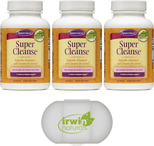 Lumintrail Nature's Secret Super Cleanse: Powerful Toxin Detox & Gentle Total Body Cleanse Support, 300 Tablets with Pill Case