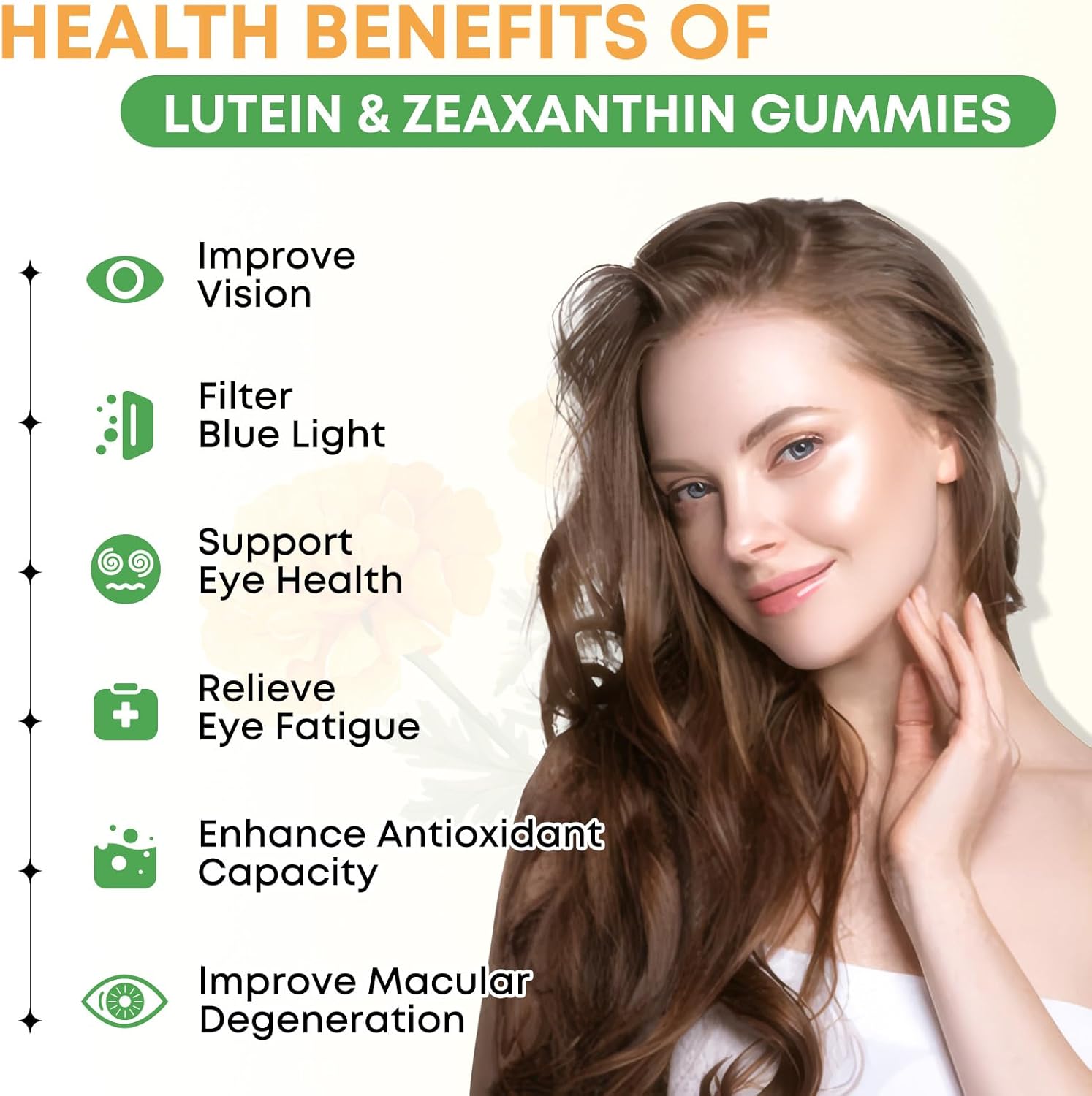 Lutein and Zeaxanthin Gummies for Adults | Eye Health Supplement with 10 Essential Eye Vitamins | Mango Flavor, 60 Count