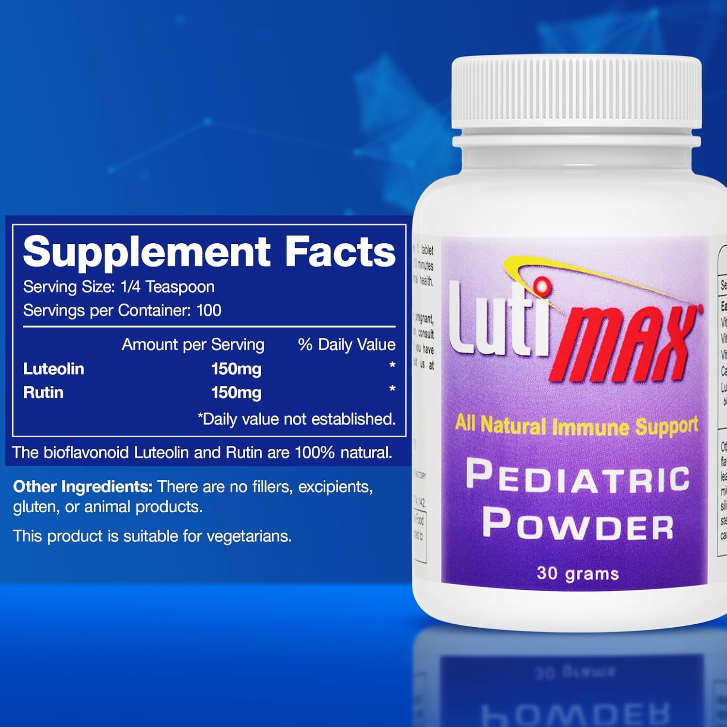 Lutimax Pediatric Powder Brain Supplement for Kids - Memory, Focus, Muscle & Immune Support - Nootropic Antioxidants - 200 Servings