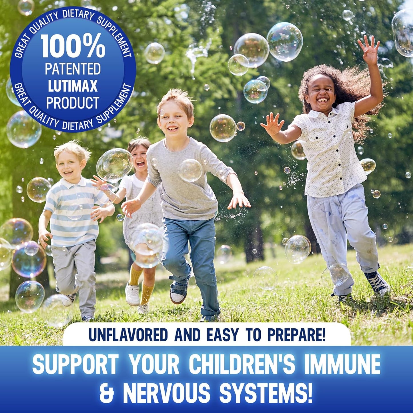 Lutimax Pediatric Powder Brain Supplement for Kids - Memory, Focus, Muscle & Immune Support - Nootropic Antioxidants - 200 Servings