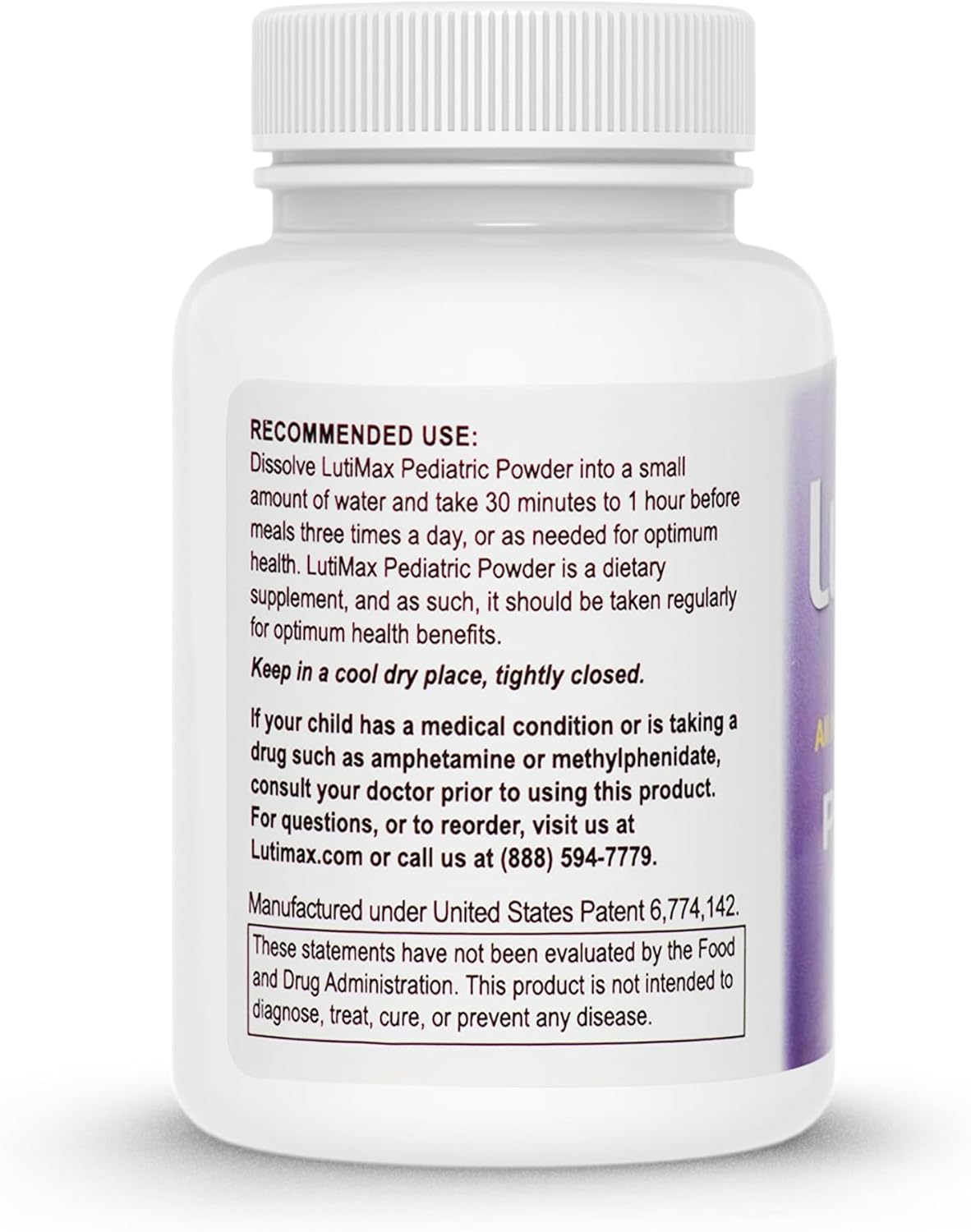 Lutimax Pediatric Powder Brain Supplement for Kids - Memory, Focus, Muscle & Immune Support - Nootropic Antioxidants - 200 Servings