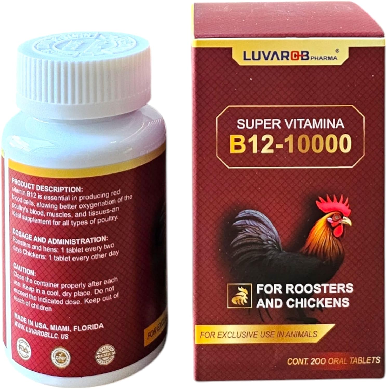 LUVAROBpharma B-12 Tablets for Birds and Roosters - 200 Count