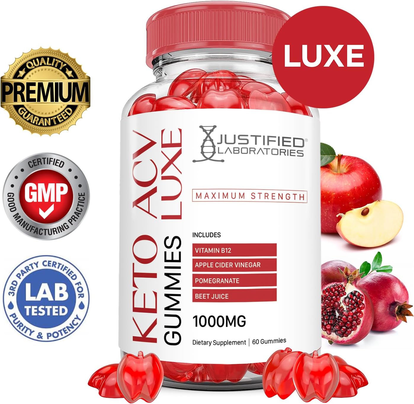 Luxe Keto ACV Gummies (2 Pack) Advanced Formula 1000MG with Pomegranate Beet Juice - Vegan Non GMO 120 Gummys