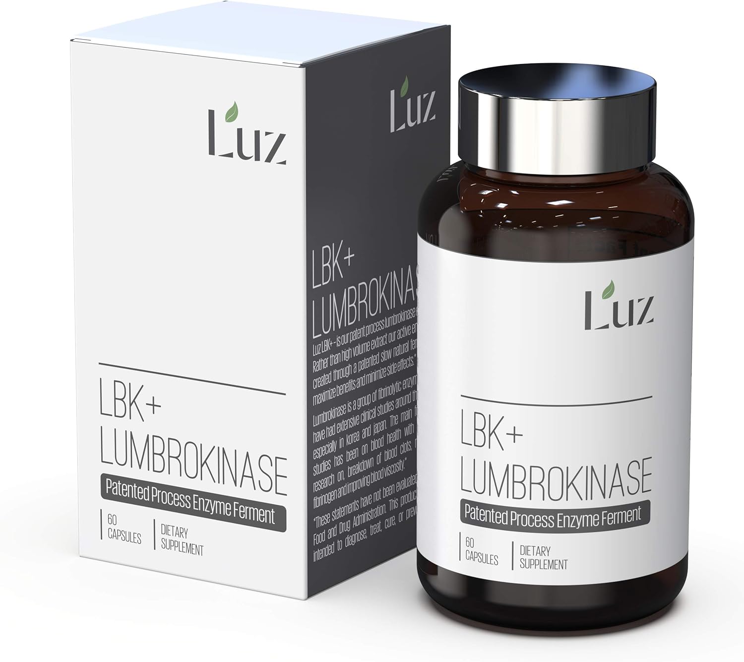 Luz LBK+ Lumbrokinase Supplement - 60 Capsules - Patented Extraction Process